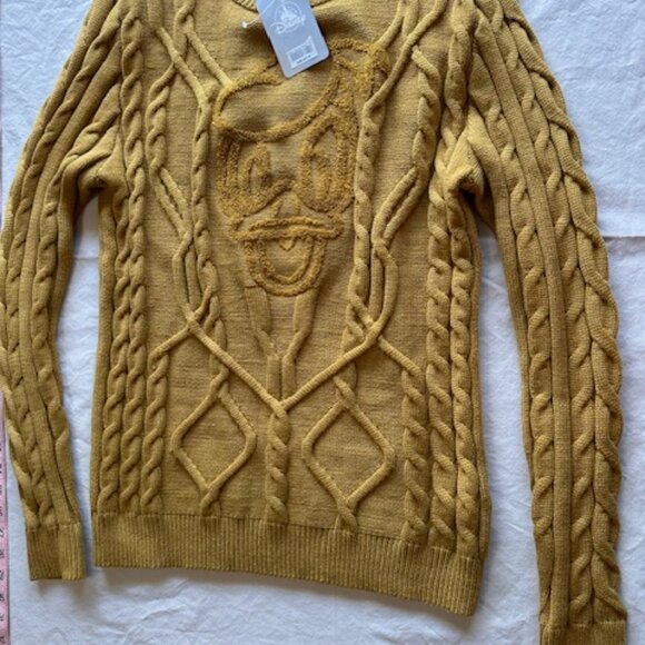 Disney  Donald Duck Pullover in Goldenrod Cable Knit Sweater M - Picture 2 of 6